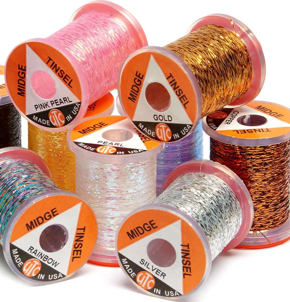 Utc Midge Tinsel (Box Of 12 Spools) Yellow Pearl Fly Tying Materials Fine Supported Fly Tying Tinsel